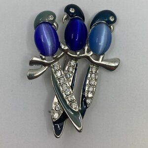 Vtg enamel glass rhinestone lovebirds parrot bird  brooch